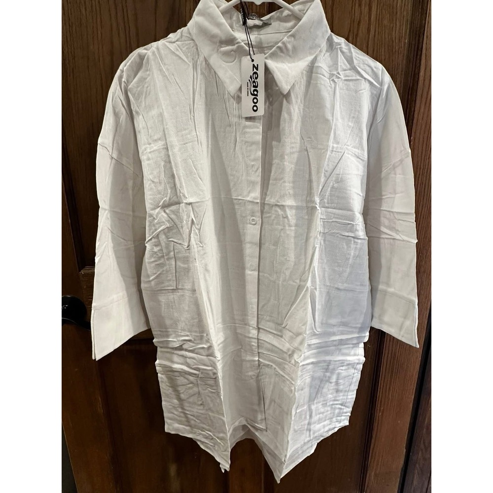 Women Cotton Linen Shirt/Swim suit coverup Casual Button Down Oversized Top wear